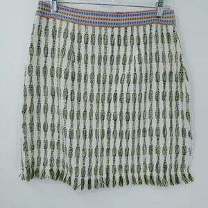 Just Bellina Skirt Women M Ivory Green Cotton Handwoven Fringe Boho Sustainable